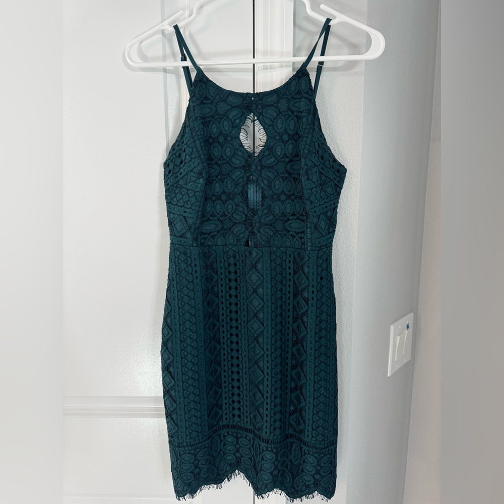 Storia Teal Lace Mini Dress